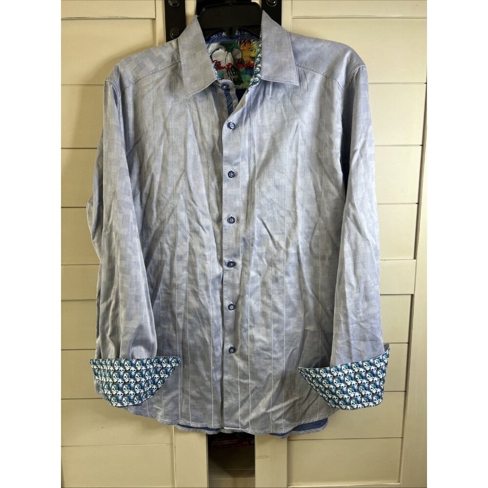 Robert Graham Button Front Shirt Medium Lavender Contrast Cuffs & Collar Men’s